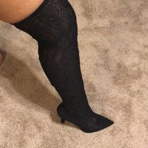 Black thigh high lace boots NWT